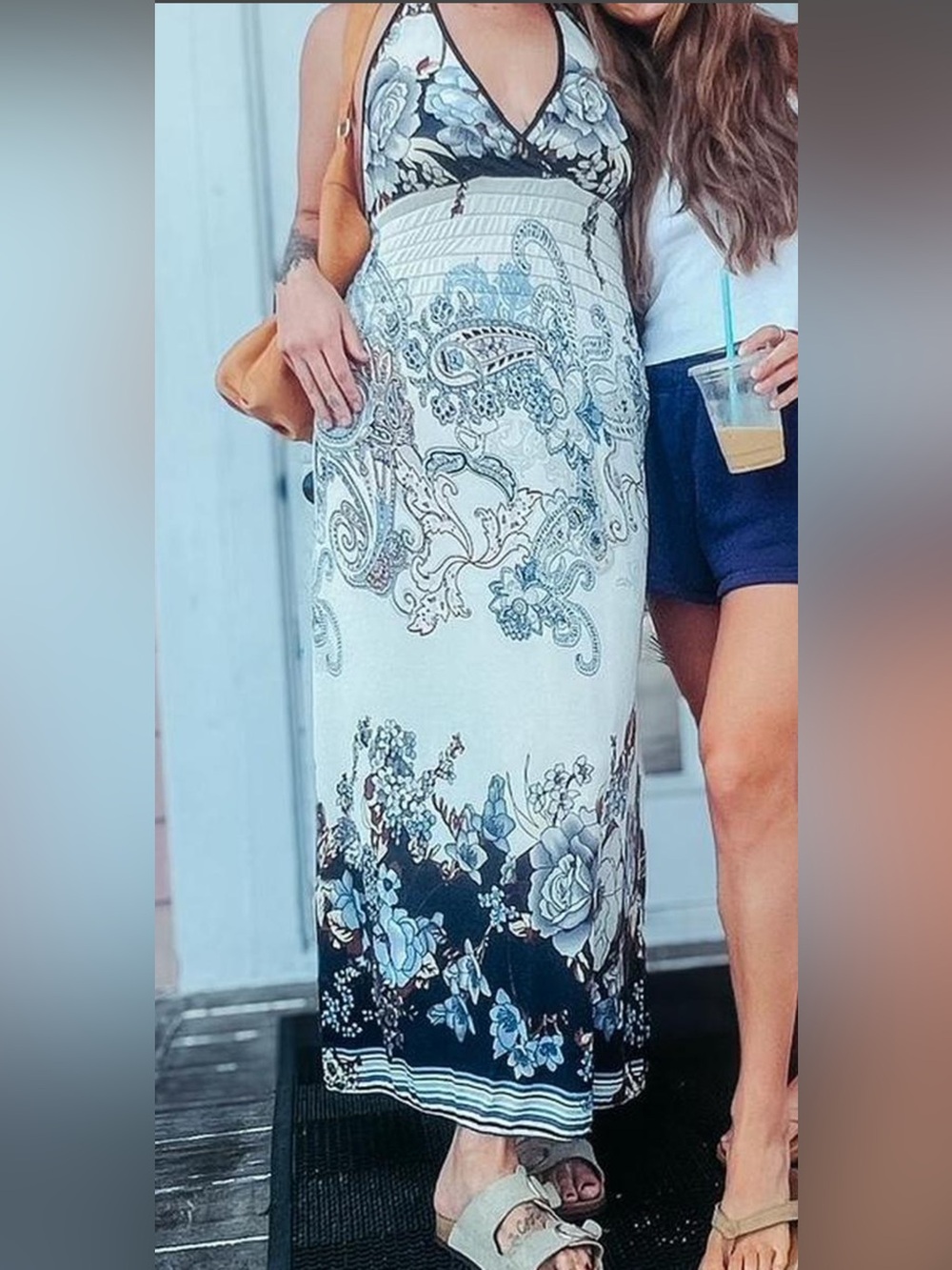 Cream and Blue Paisley Floral Maxi Dress - Casual Summer Style